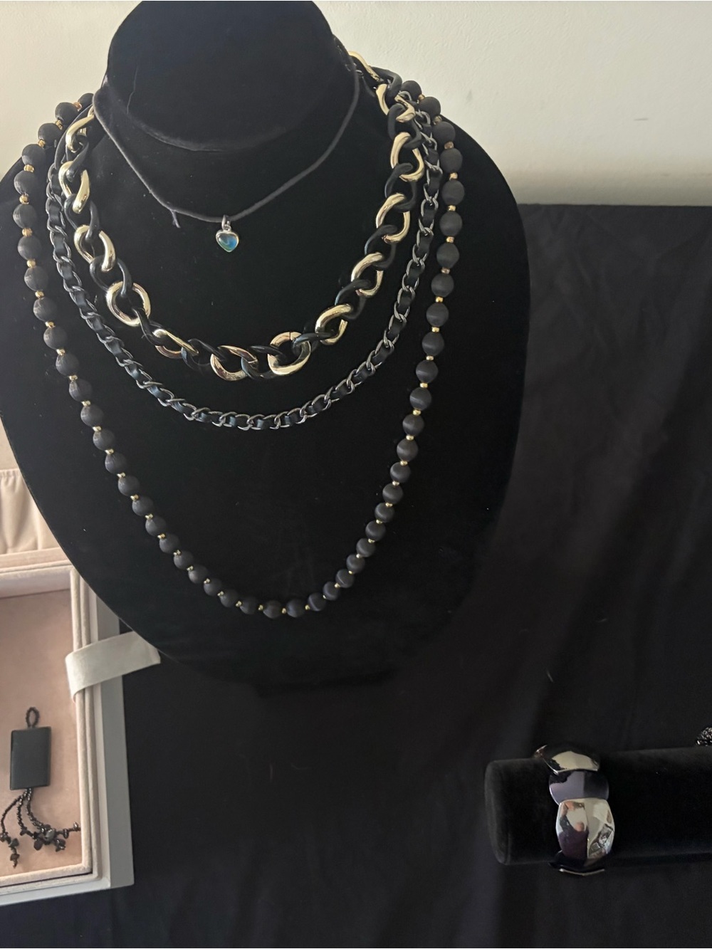Layered Black and Gold Women's Necklace Set